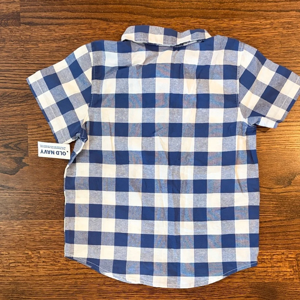 Old Navy Kids Blue and White Plaid Shirt with Bow Tie